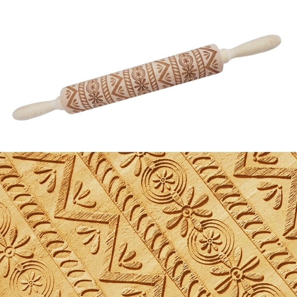 Springerle Cookies Embossed Dough Roller Wood Engraved Carved Rolling Pin 